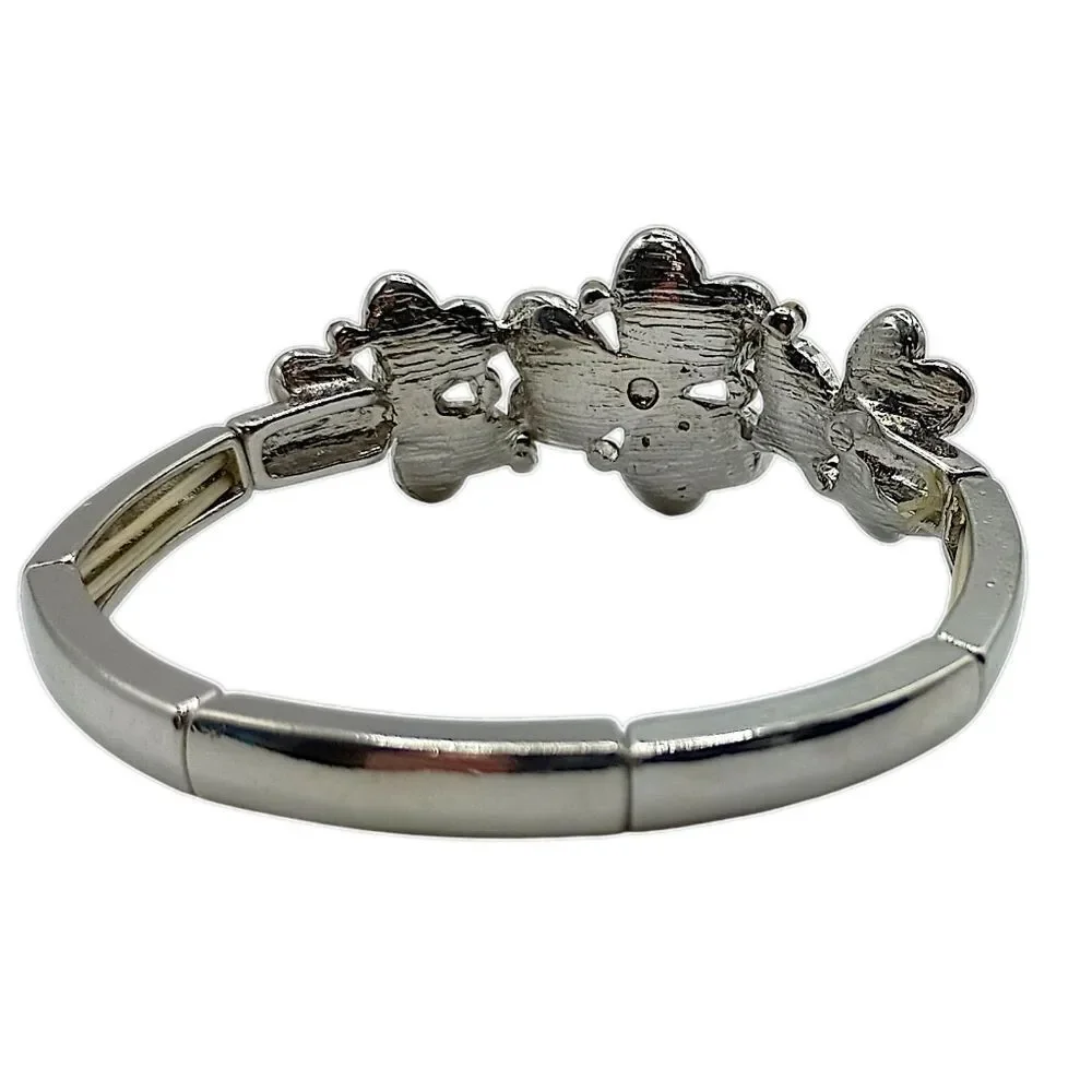 Flower Rhinestone Bracelet Stretch Aurora Borealis‎ Silver Tone Fairy Whimsigoth